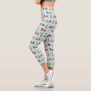 Festive Dachshunds in the Snow Pattern Capri Leggings