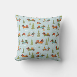 Festive Dachshunds in the Snow Pattern Cushion