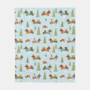 Festive Dachshunds in the Snow Pattern Fleece Blanket