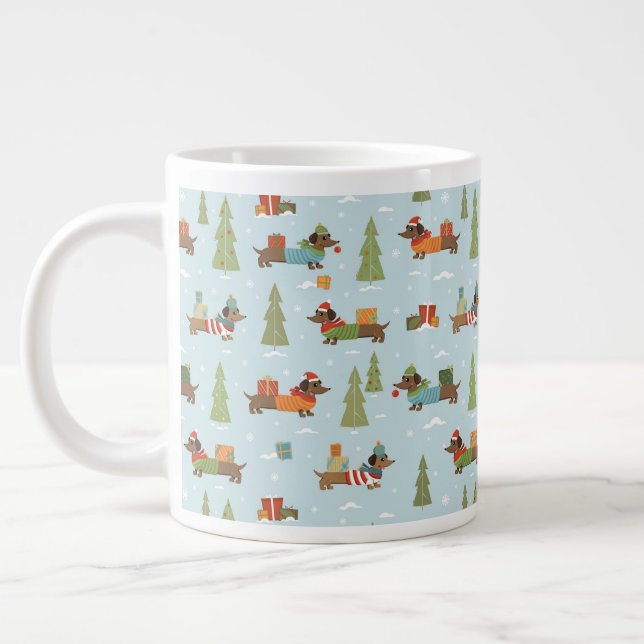 Festive Dachshunds in the Snow Pattern Large Coffee Mug (Left)