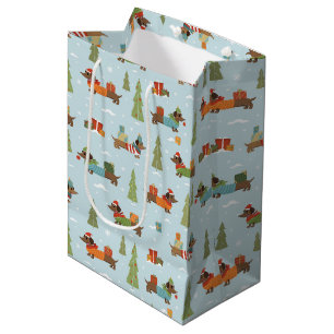 Festive Dachshunds in the Snow Pattern Medium Gift Bag