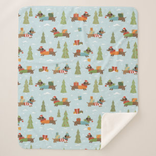 Festive Dachshunds in the Snow Pattern Sherpa Blanket