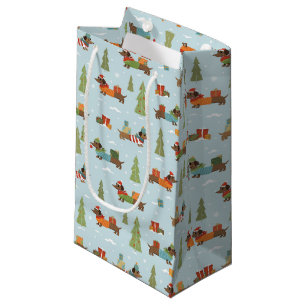 Festive Dachshunds in the Snow Pattern Small Gift Bag