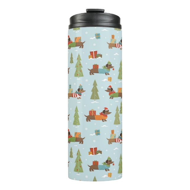 Festive Dachshunds in the Snow Pattern Thermal Tumbler (Front)