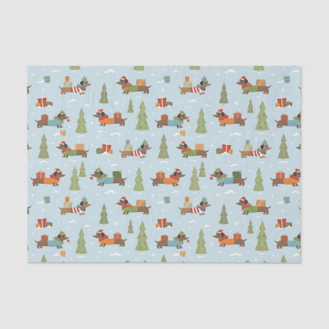 Festive Dachshunds in the Snow Pattern Tissue Paper (Front)