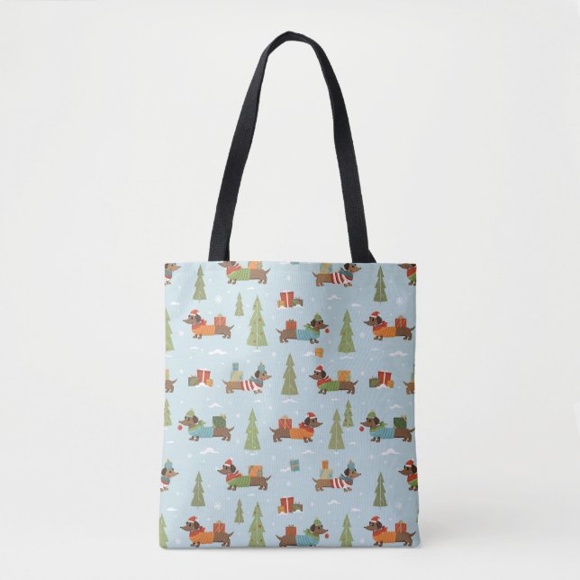 Festive Dachshunds in the Snow Pattern Tote Bag (Front)