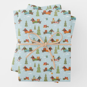 Festive Dachshunds in the Snow Pattern Wrapping Paper Sheet