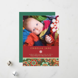 Festive Daisies Holiday Photo Birth Announcement