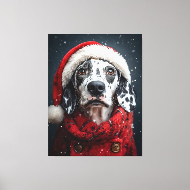 Festive Dalmatian in Santa Attire Canvas Print (Front)