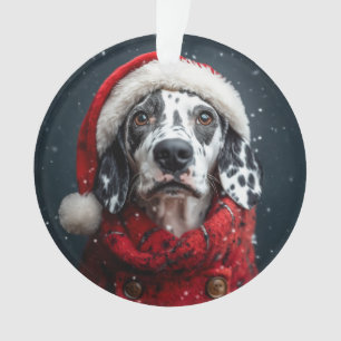 Festive Dalmatian in Santa Attire Ornament