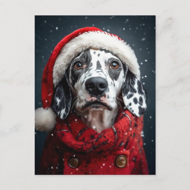 Festive Dalmatian in Santa Attire Postcard (Front)