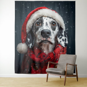 Festive Dalmatian in Santa Attire Tapestry
