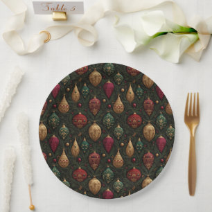 Festive Damask Paper Plate