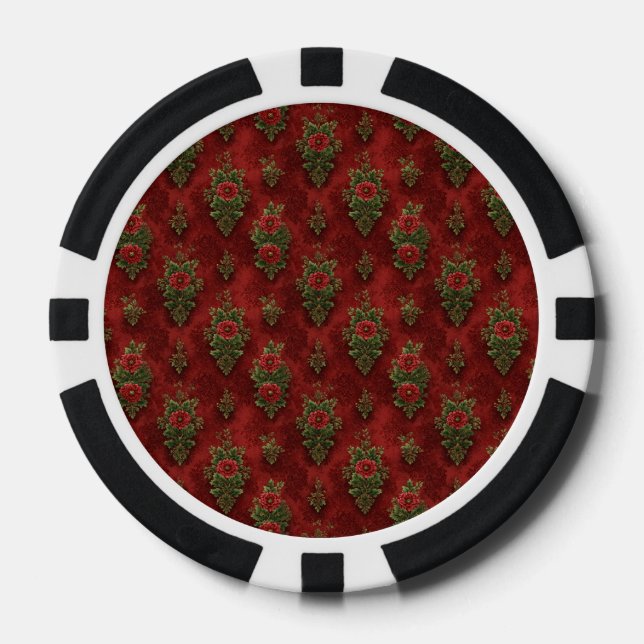 Festive Damask  Poker Chips (Front)