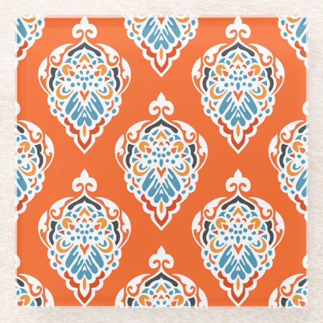 Festive damask vintage pattern, elegant design. glass coaster (Front)