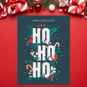 Festive Dark Green Ho Ho Ho Holiday Postcard