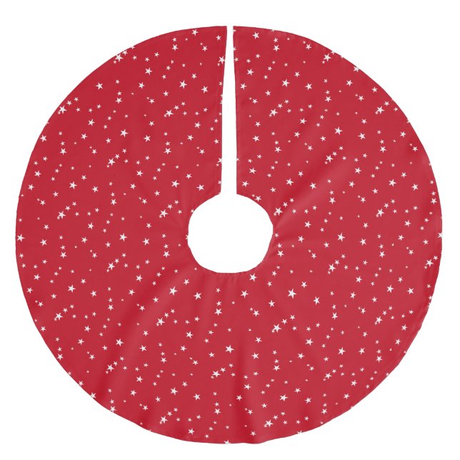 Festive dark red white Christmas lights stars cute Brushed Polyester Tree Skirt (Front)