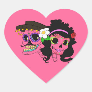 Festive Day of the Dead Art Heart Sticker