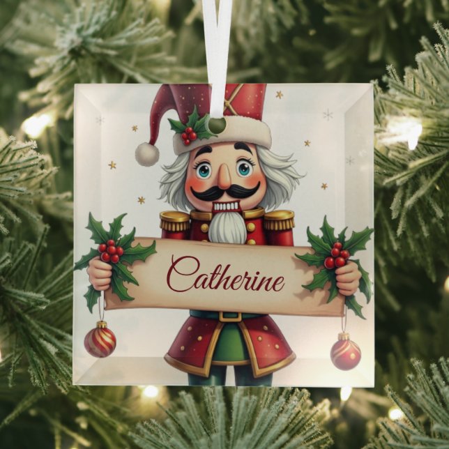 Festive Decor Personalised Nutcracker Christmas Glass Tree Decoration (Insitu)
