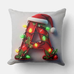 Festive Decorated Christmas Red Letter A Cushion