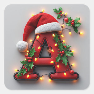 Festive Decorated Christmas Red Letter A Square Sticker
