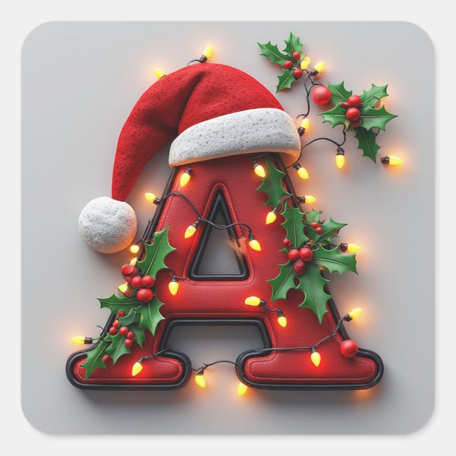 Festive Decorated Christmas Red Letter A Square Sticker (Front)