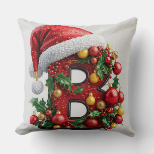 Festive Decorated Christmas Red Letter B Cushion