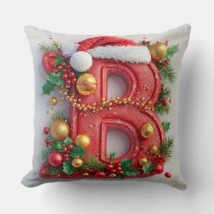 Festive Decorated Christmas Red Letter B Cushion