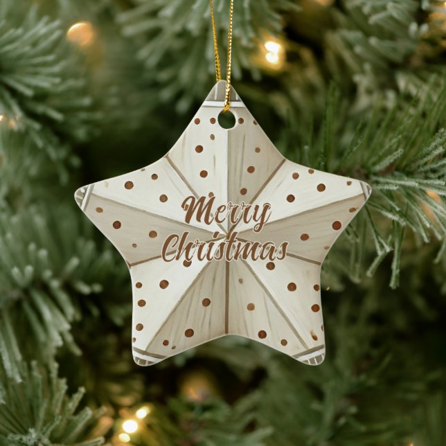 Festive Decorated Star Merry Christmas Photo Ceramic Tree Decoration (Tree)