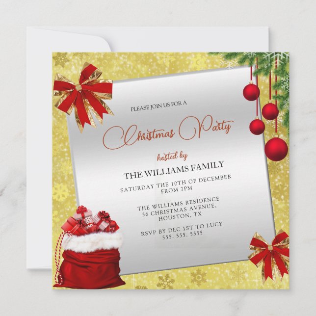 Festive Decorations Gold Christmas Party Invitation (Front)