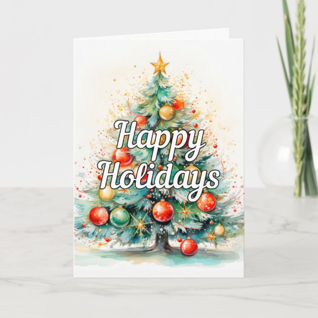 Festive Decorative Merry Christmas Tree Holiday Card (Front)
