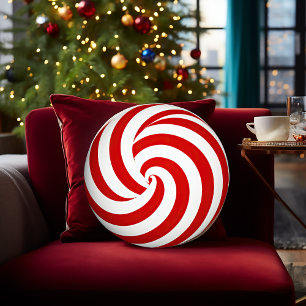 Festive Decorative Peppermint Print  Round Cushion