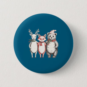 Festive Deer, Fox, Bear Retro Cottagecore Vintage  6 Cm Round Badge