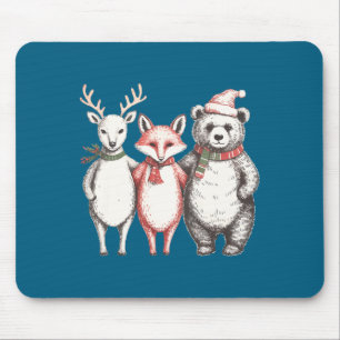 Festive Deer, Fox, Bear Retro Cottagecore Vintage Mouse Mat