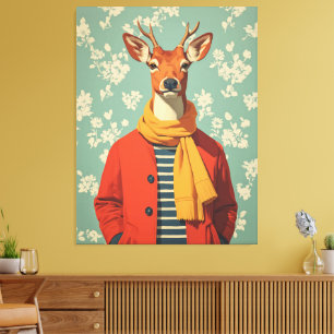 Festive Deer in Winter Style Canvas Print