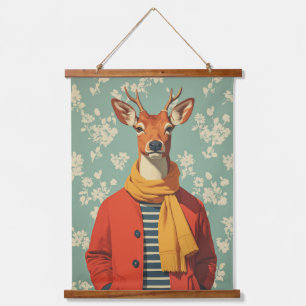Festive Deer in Winter Style Hanging Tapestry
