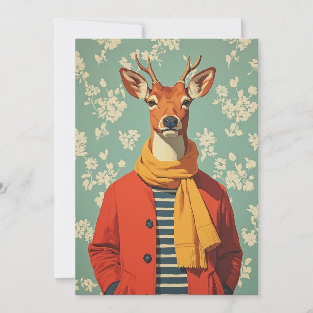 Festive Deer in Winter Style Holiday Card (Front)