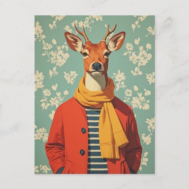 Festive Deer in Winter Style Holiday Postcard (Front)