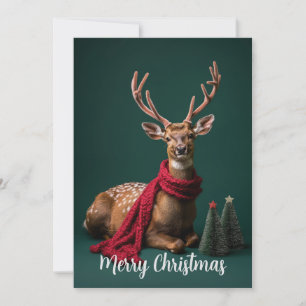 Festive Deer with Red Scarf Christmas Art Holiday Card