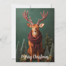 Festive Deer with Red Scarf Christmas Art