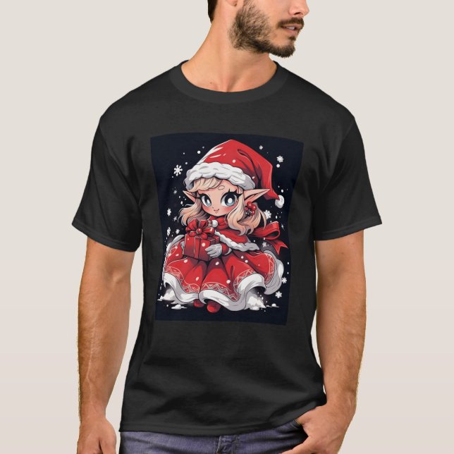 Festive Delight Christmas Elf Candy Cane Graphic S T-Shirt (Front)
