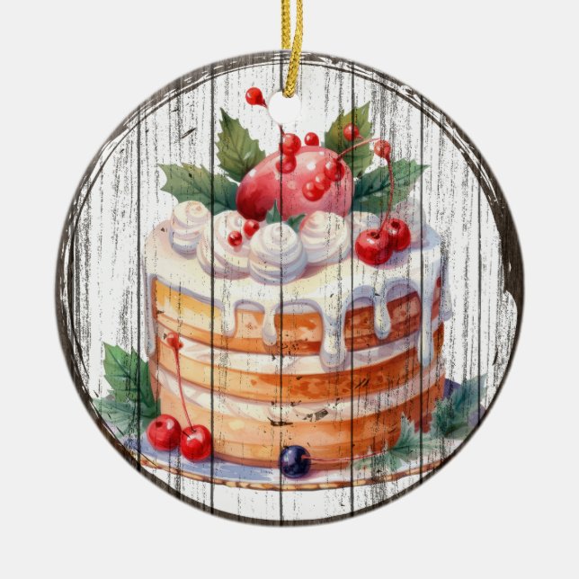 Festive Delight - Watercolor Cake Ornament (Front)