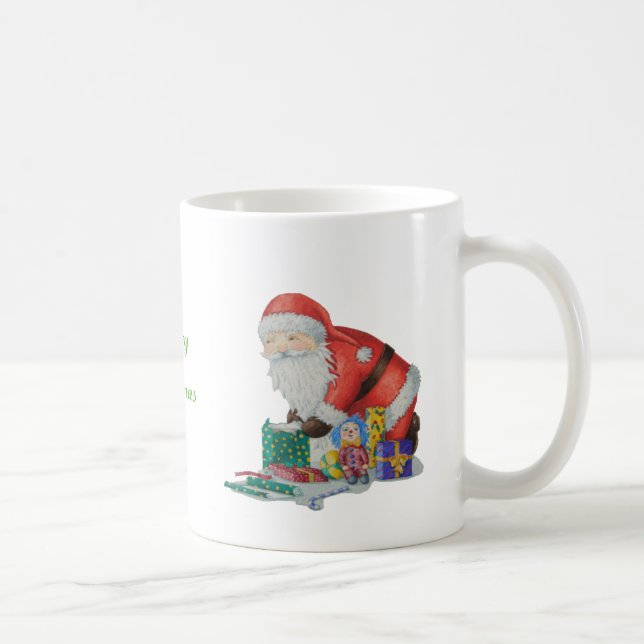 festive design of santa and pressies for christmas coffee mug (Right)