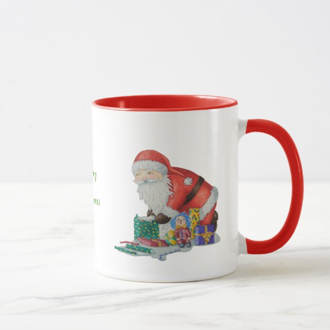 festive design of santa and pressies for christmas mug (Right)