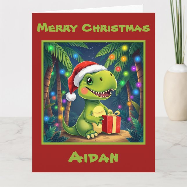 Festive Dinosaur Christmas Card (Front)