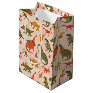 Festive Dinosaur Christmas Tree Holiday Pattern Medium Gift Bag