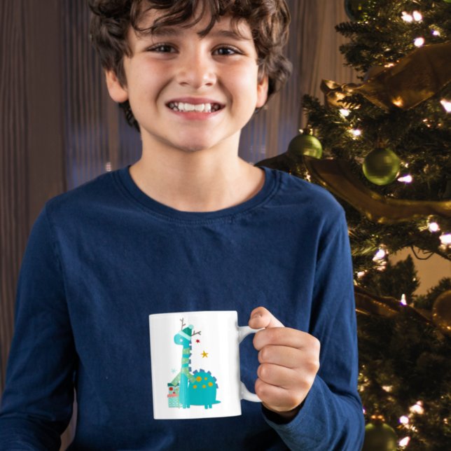 Festive Dinosaur Stars Child Name Love Santa Coffee Mug (Creator Uploaded)