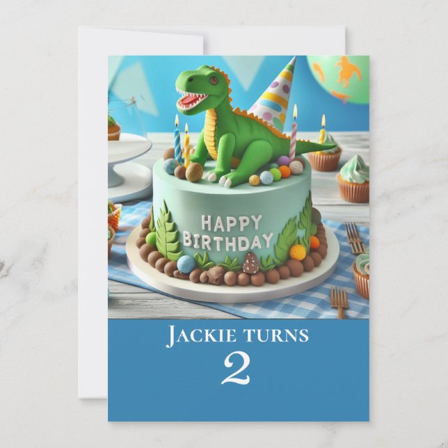 FESTIVE DINOSAUR THEMED BIRTHDAY CAKE PARTY INVITATION (Back)