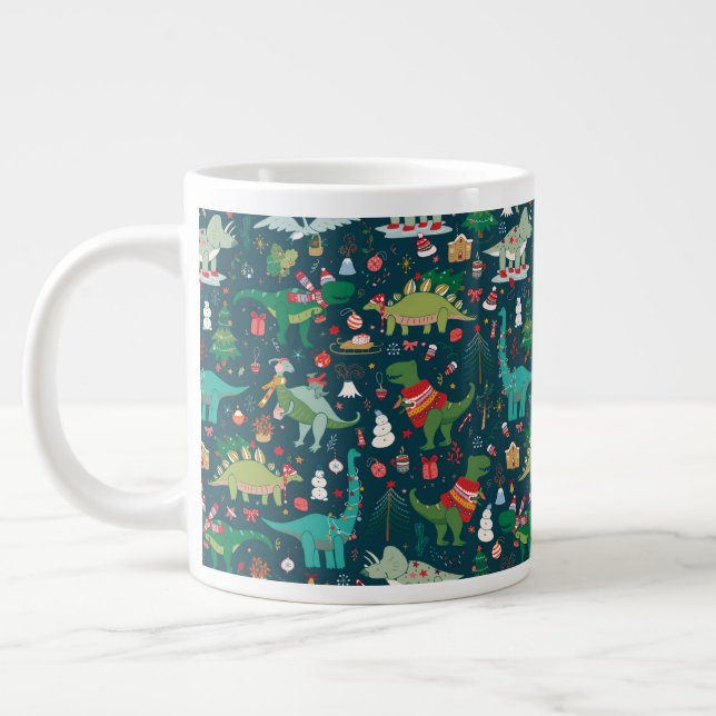 Festive Dinosaurs Christmas Pattern Large Coffee Mug (Left)