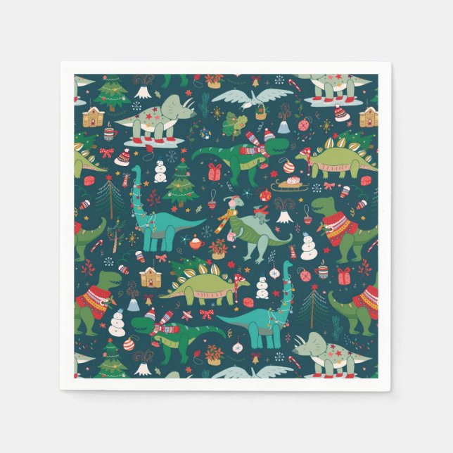 Festive Dinosaurs Christmas Pattern Napkin (Front)